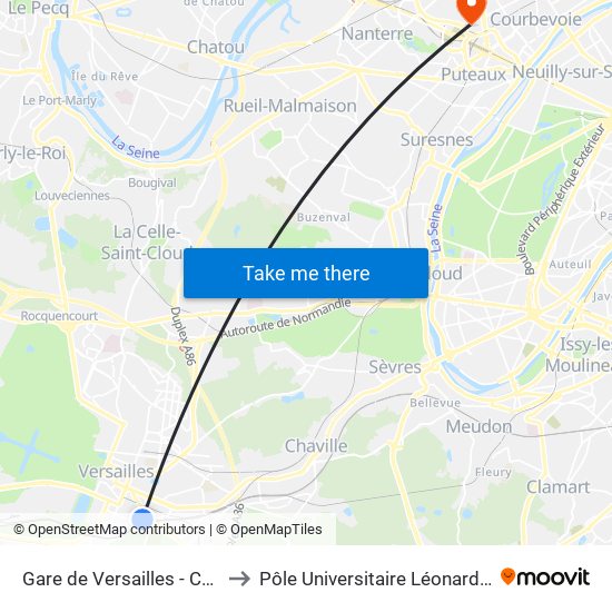 Gare de Versailles - Chantiers to Pôle Universitaire Léonard de Vinci map