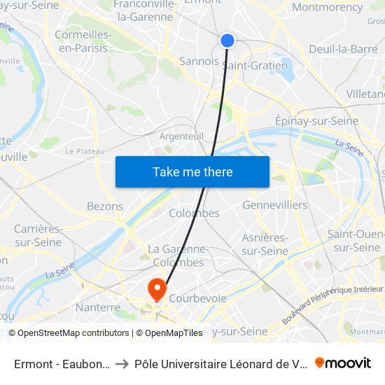 Ermont - Eaubonne to Pôle Universitaire Léonard de Vinci map