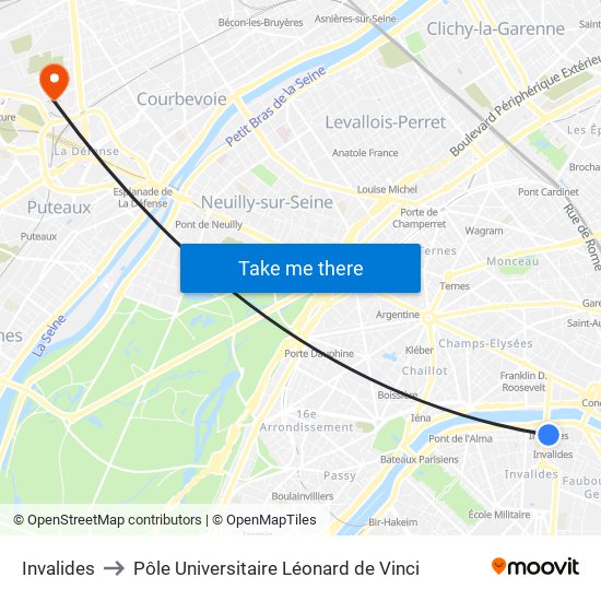 Invalides to Pôle Universitaire Léonard de Vinci map
