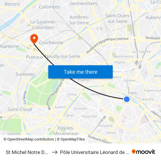St Michel Notre Dame to Pôle Universitaire Léonard de Vinci map