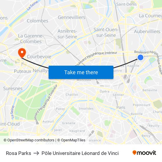 Rosa Parks to Pôle Universitaire Léonard de Vinci map