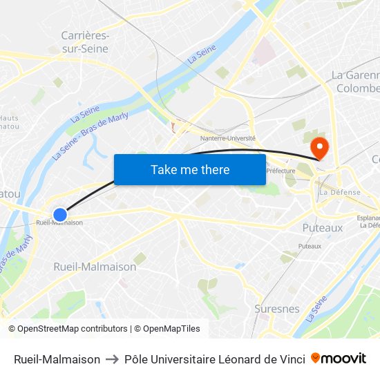 Rueil-Malmaison to Pôle Universitaire Léonard de Vinci map