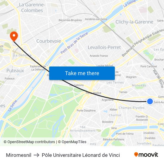 Miromesnil to Pôle Universitaire Léonard de Vinci map