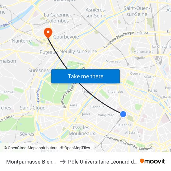 Montparnasse-Bienvenue to Pôle Universitaire Léonard de Vinci map