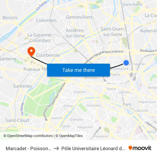 Marcadet - Poissonniers to Pôle Universitaire Léonard de Vinci map