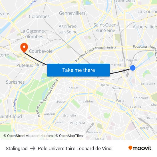 Stalingrad to Pôle Universitaire Léonard de Vinci map