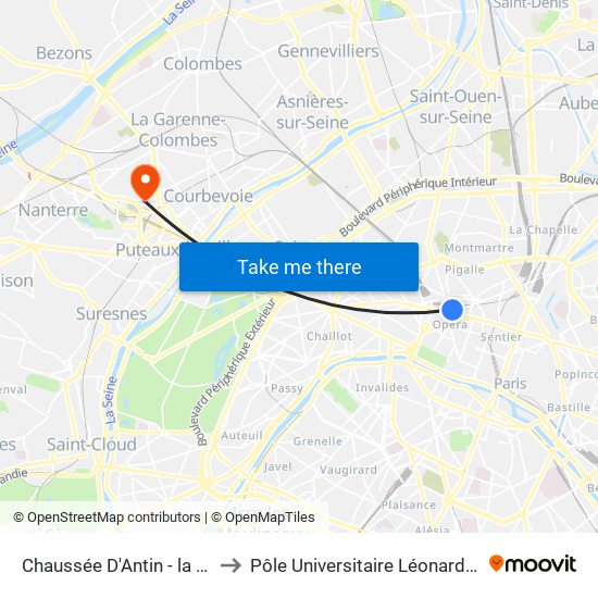 Chaussée D'Antin - la Fayette to Pôle Universitaire Léonard de Vinci map