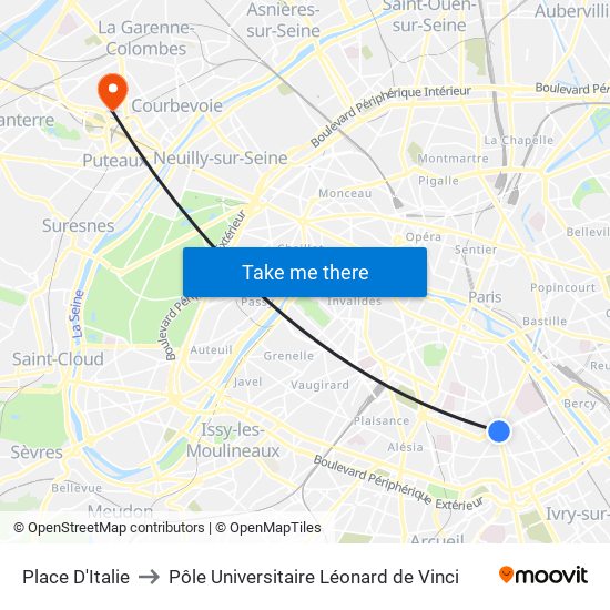 Place D'Italie to Pôle Universitaire Léonard de Vinci map