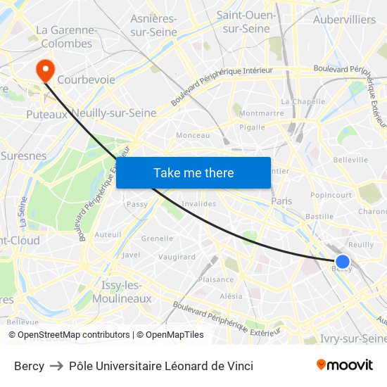 Bercy to Pôle Universitaire Léonard de Vinci map