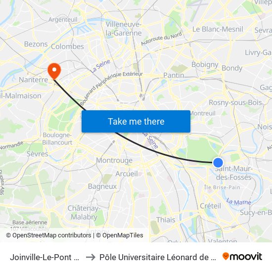 Joinville-Le-Pont RER to Pôle Universitaire Léonard de Vinci map