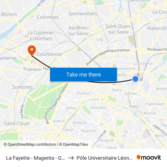 La Fayette - Magenta - Gare du Nord to Pôle Universitaire Léonard de Vinci map
