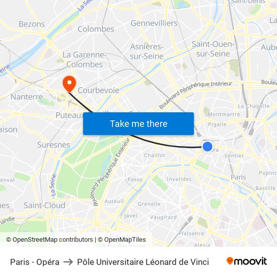 Paris - Opéra to Pôle Universitaire Léonard de Vinci map