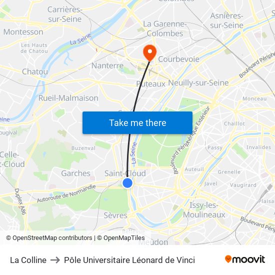 La Colline to Pôle Universitaire Léonard de Vinci map