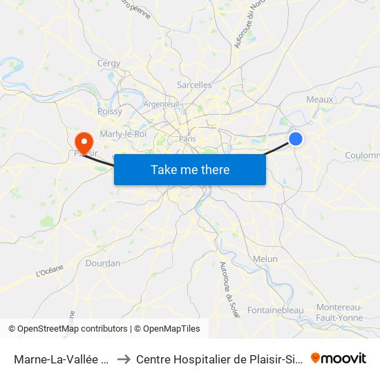 Marne-La-Vallée Chessy to Centre Hospitalier de Plaisir-Site Mansart map