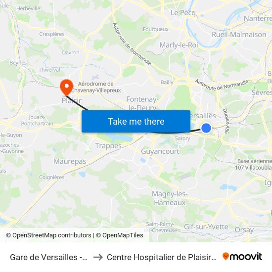 Gare de Versailles - Chantiers to Centre Hospitalier de Plaisir-Site Mansart map