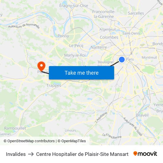 Invalides to Centre Hospitalier de Plaisir-Site Mansart map