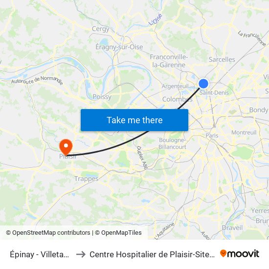 Épinay - Villetaneuse to Centre Hospitalier de Plaisir-Site Mansart map