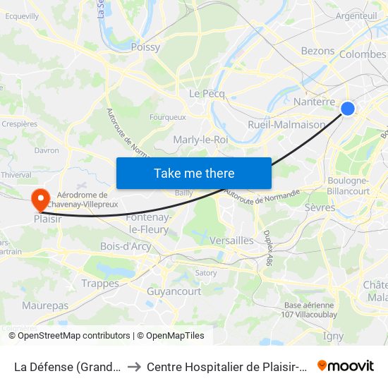 La Défense (Grande Arche) to Centre Hospitalier de Plaisir-Site Mansart map