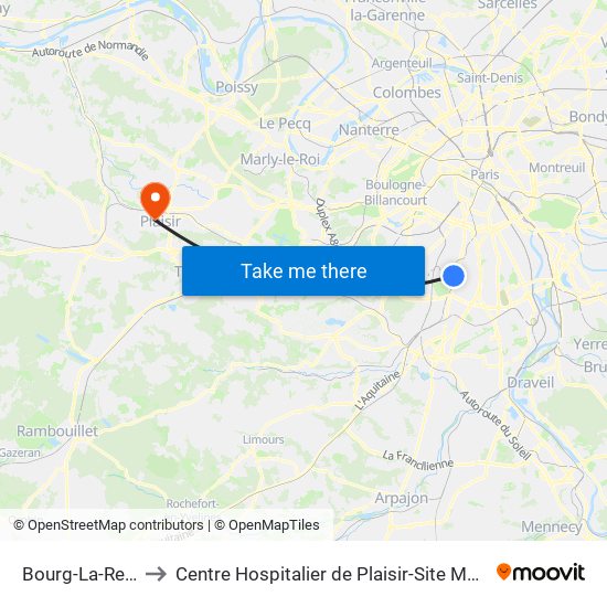 Bourg-La-Reine to Centre Hospitalier de Plaisir-Site Mansart map
