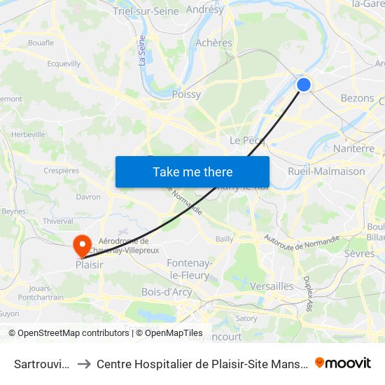 Sartrouville to Centre Hospitalier de Plaisir-Site Mansart map