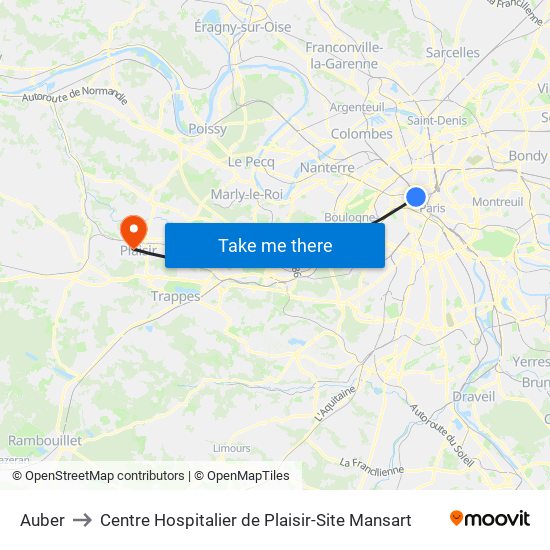 Auber to Centre Hospitalier de Plaisir-Site Mansart map
