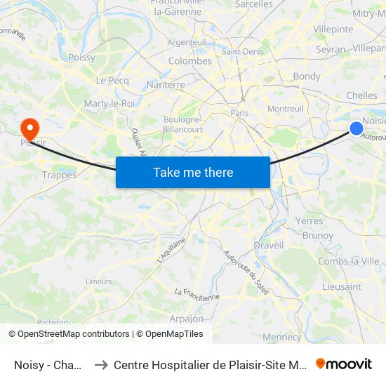 Noisy - Champs to Centre Hospitalier de Plaisir-Site Mansart map