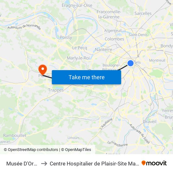 Musée D'Orsay to Centre Hospitalier de Plaisir-Site Mansart map