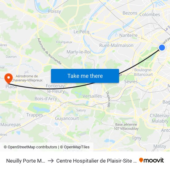 Neuilly Porte Maillot to Centre Hospitalier de Plaisir-Site Mansart map