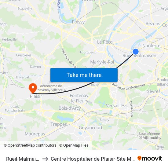 Rueil-Malmaison to Centre Hospitalier de Plaisir-Site Mansart map