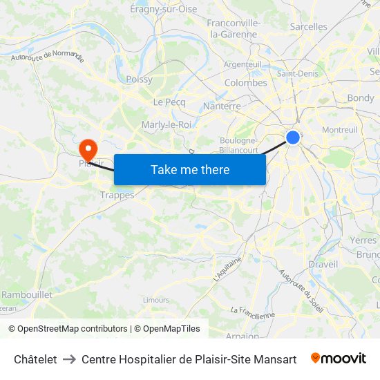 Châtelet to Centre Hospitalier de Plaisir-Site Mansart map