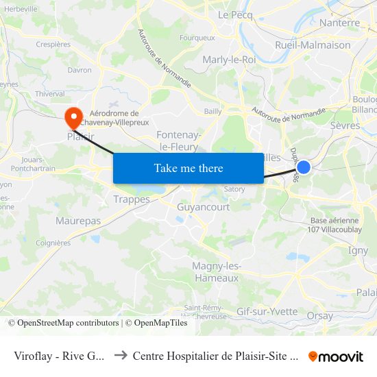 Viroflay - Rive Gauche to Centre Hospitalier de Plaisir-Site Mansart map