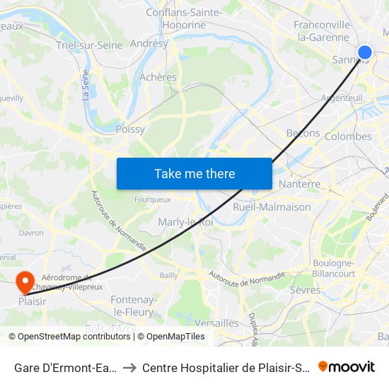 Gare D'Ermont-Eaubonne to Centre Hospitalier de Plaisir-Site Mansart map