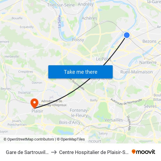 Gare de Sartrouville - RER to Centre Hospitalier de Plaisir-Site Mansart map