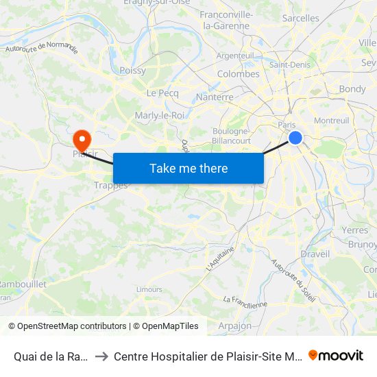 Quai de la Rapée to Centre Hospitalier de Plaisir-Site Mansart map