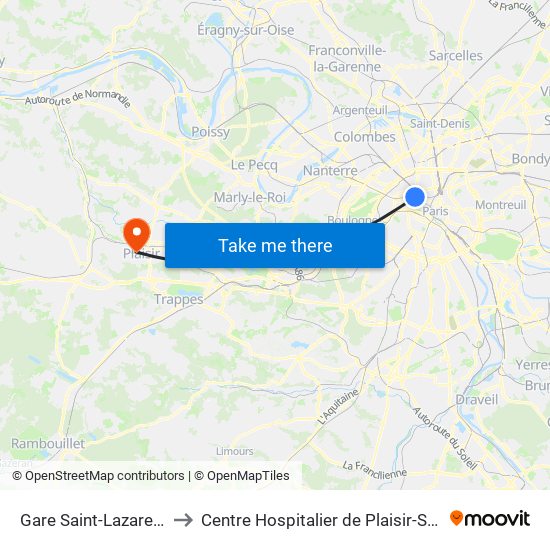 Gare Saint-Lazare - Rome to Centre Hospitalier de Plaisir-Site Mansart map