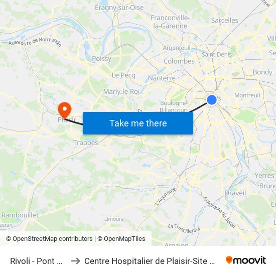 Rivoli - Pont Neuf to Centre Hospitalier de Plaisir-Site Mansart map