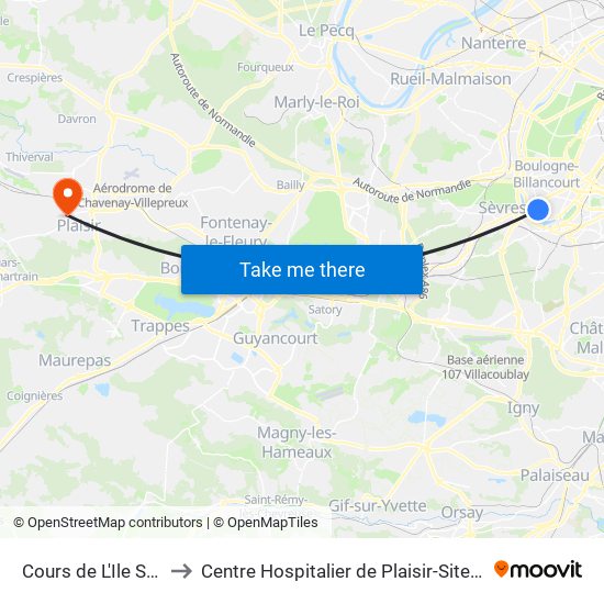 Cours de L'Ile Seguin to Centre Hospitalier de Plaisir-Site Mansart map