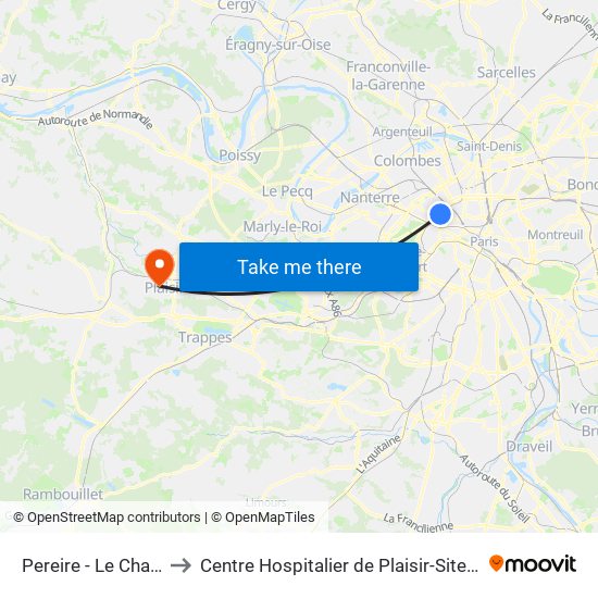 Pereire - Le Chatelier to Centre Hospitalier de Plaisir-Site Mansart map