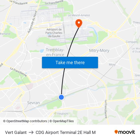 Vert Galant to CDG Airport Terminal 2E Hall M map