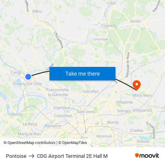 Pontoise to CDG Airport Terminal 2E Hall M map