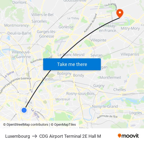 Luxembourg to CDG Airport Terminal 2E Hall M map