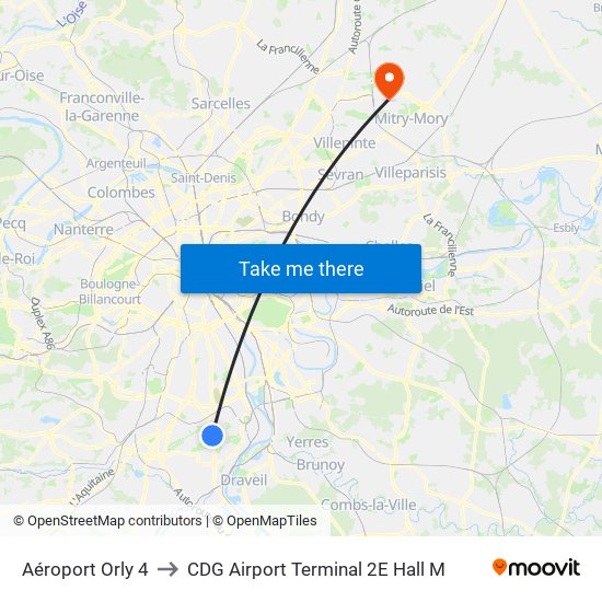 Aéroport Orly 4 to CDG Airport Terminal 2E Hall M map