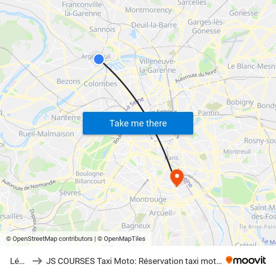 Léon Feix to JS COURSES Taxi Moto: Réservation taxi moto Paris Aéroport Orly Roissy Motorcycle Taxi map