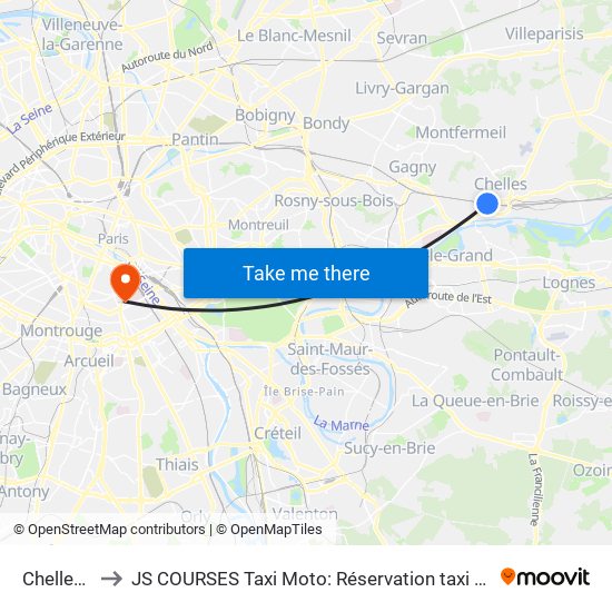 Chelles - Gournay to JS COURSES Taxi Moto: Réservation taxi moto Paris Aéroport Orly Roissy Motorcycle Taxi map