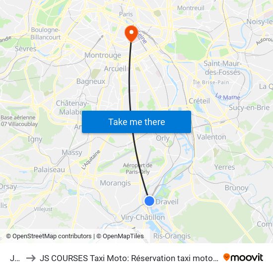 Juvisy to JS COURSES Taxi Moto: Réservation taxi moto Paris Aéroport Orly Roissy Motorcycle Taxi map
