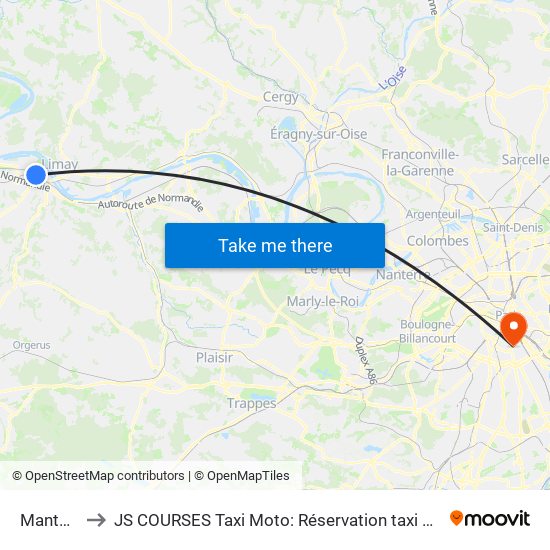 Mantes-La-Jolie to JS COURSES Taxi Moto: Réservation taxi moto Paris Aéroport Orly Roissy Motorcycle Taxi map