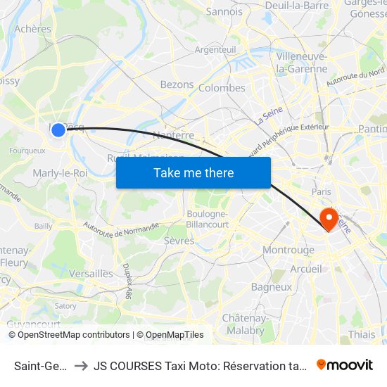 Saint-Germain-En-Laye to JS COURSES Taxi Moto: Réservation taxi moto Paris Aéroport Orly Roissy Motorcycle Taxi map