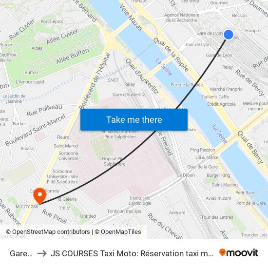 Gare de Lyon to JS COURSES Taxi Moto: Réservation taxi moto Paris Aéroport Orly Roissy Motorcycle Taxi map