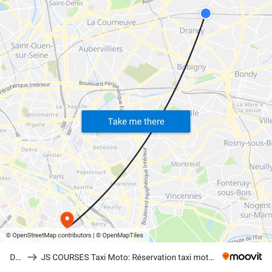 Drancy to JS COURSES Taxi Moto: Réservation taxi moto Paris Aéroport Orly Roissy Motorcycle Taxi map