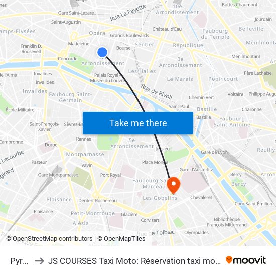 Pyramides to JS COURSES Taxi Moto: Réservation taxi moto Paris Aéroport Orly Roissy Motorcycle Taxi map